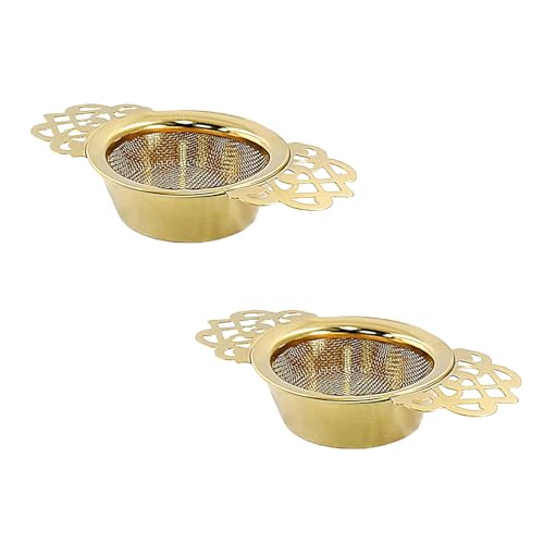 Wumuzai 2 Stück Teesieb mit Tropfschale, Edelstahl-Tee-Ei für Losen Blatt-Tee mit Doppelflügelgriff, Extra Feinmaschiges Metall-Teefilter-Sieb für Losen Tee Einzeltasse Saft Kaffee, Gold Wumuzai 2 Stück Teesieb mit Tropfschale, Edelstahl-Tee-Ei für Losen Blatt-Tee mit Doppelflügelgriff, Extra Feinmaschiges Metall-Teefilter-Sieb für Losen Tee Einzeltasse Saft Kaffee, Gold von Wumuzai
