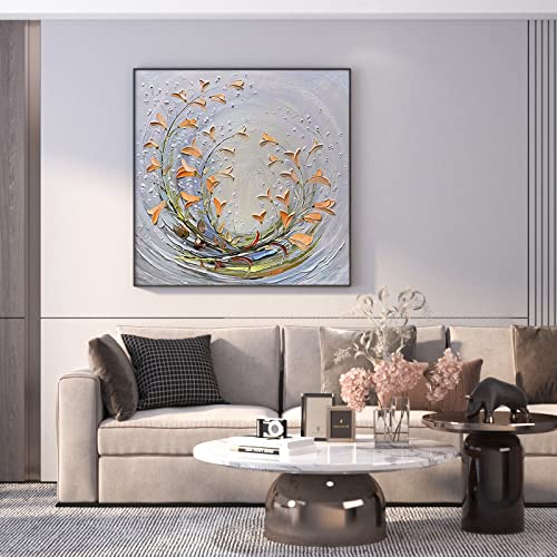100% Handgemalte Zeitgenössische Kunst 3D Weiße Blumen Ölgemälde Auf Leinwand Textur Spachtel Morning Glory Blumengemälde Moderne Innendekoration Dekor Abstrakte Kunst Große Leinwand 32X32Inc von WunM Studio