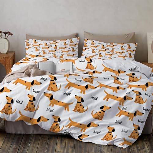 3D Bettwäsche Set 135*200cm,Weiche Mikrofaser Bed Linen mit 2 Kissenbezügen,Dackel,Bunte,verspielte Tiere,Reißverschluss & Pflegeleicht,Microfibre Bed Linen Sets with Zip Soft and Non-Iron von WunM Studio