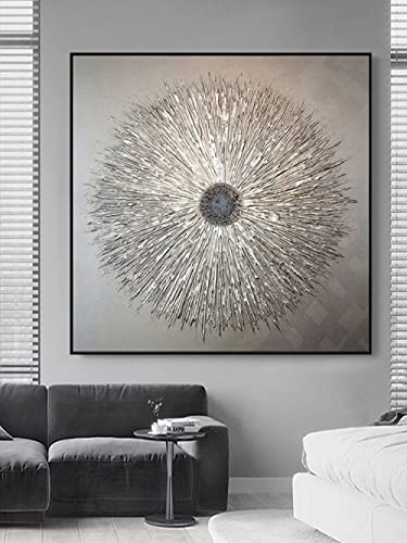 Abstrakte Handgemalte Ölgemälde Auf Leinwand Postmodernes Wohnzimmer Luxus Silber Und Silberfolie Dicke Textur Textur Einfache High-End-Modell Zimmer Restaurant Wandbild Dekorative Malerei 30X30Cm(1 von WunM Studio