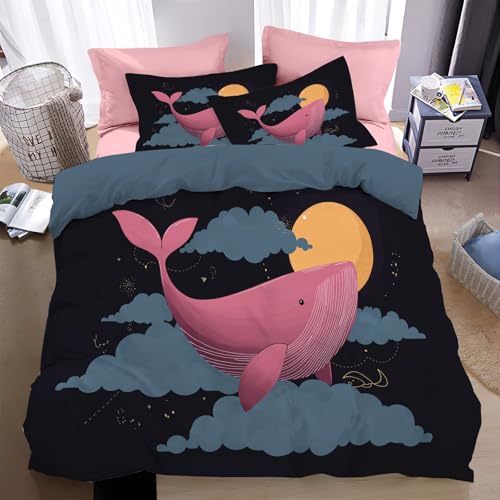 Bettwäsche 200 * 200cm 3teilig Bettbezug - Bettwäsche-Sets 200 * 200cm 2er Set mit 2 Kissenbezüge 80x80cm,ÖKO-TEX Wendebettwäsche Bedding Wal Muster mit Reißverschluss,Cartoon-Tiere von WunM Studio