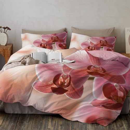 Bettwäsche-Set für Kinder135×200CM bettbezug mit Reißverschluss,2 Kissenbezug 80x80cm,dekorativesElegantes und romantisches Blumenmuster Muster für Mädchen und Jungen Schlafzimmer, Orchidee von WunM Studio