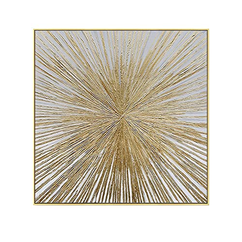 Handgemalte Ölgemälde Auf Leinwand Abstraktes Modernes Kunstwerk 3D-Goldene Ausstrahlung Goldfolie Strahlung Dick Strukturiertes Acrylgemälde Wandkunst Groß Ungerahmt Cooles Wandbild Home Decor Co von WunM Studio