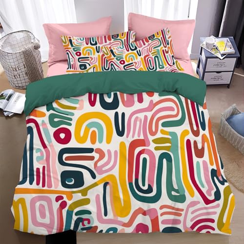 WunM Studio 3D Bettwäsche Set 240 * 220cm – Weiche Mikrofaser Bed Linen mit 2 Kissenbezügen – Abstrakter farbenfroher Heller Druck,Luxuriöse Retro-Streifen – Reißverschluss & Pflegeleicht von WunM Studio