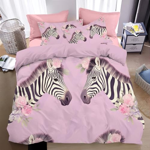 WunM Studio Bed Linen Set of 3,135 * 200cm,3 Pieces,Zebratier Pattern,Reversible,Luxuriöse und Exquisite Blumen,Microfibre,2 Duvet Covers with Zip,2 Pillowcases,80 x 80 cm von WunM Studio