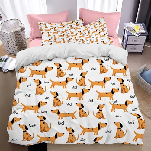 WunM Studio Bed Linen Set of 3,200 * 200cm,3 Pieces,Dalmatiner-Dackel Pattern,Reversible,Cartoon Tiere Spielen Muster,Microfibre,2 Duvet Covers with Zip,2 Pillowcases,80 x 80 cm von WunM Studio
