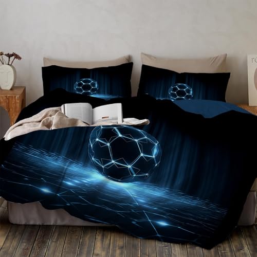 WunM Studio Bed Linen Set of 3,240 * 220cm,3 Pieces,Abstrakter leuchtender Fußball Pattern,Reversible,Futuristischer Stil,Microfibre,2 Duvet Covers with Zip,2 Pillowcases,80 x 80 cm von WunM Studio