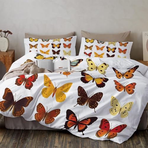 WunM Studio Bed Linen Set of 3,240 * 220cm,3 Pieces,Schmetterling Pattern,Reversible,Bunte,verspielte Tiere,Microfibre,2 Duvet Covers with Zip,2 Pillowcases,80 x 80 cm von WunM Studio