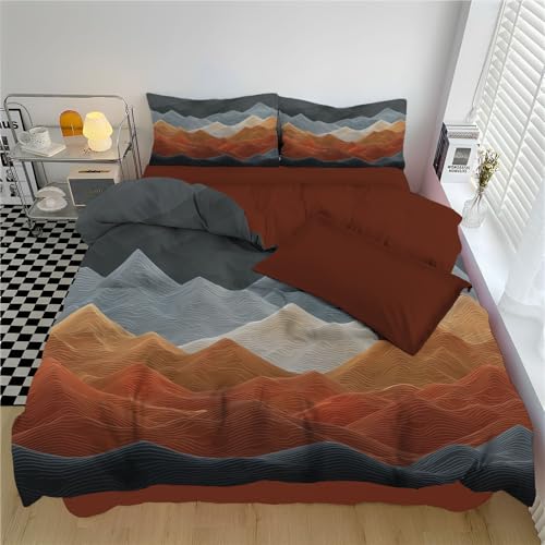WunM Studio Bettwäsche 135 * 200cm Wellenförmige Berge Wende Bettwäsche SetAbstrakte natürliche Berge Bettbezug mit Reißverschluss und 2 Kissenbezug 80x80 cm,Weich und Bügelfrei von WunM Studio