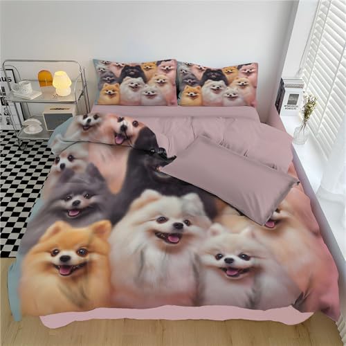 WunM Studio Bettwäsche Rosa Bettgarnitur- Hyperrealistisches Tier Pomeranian Bettwäsche Sets Microfaser Bettbezug mit Kissenbezug Bügelfrei & Knitterfrei Nutztiere Deckenbezug mit Reißverschlus von WunM Studio