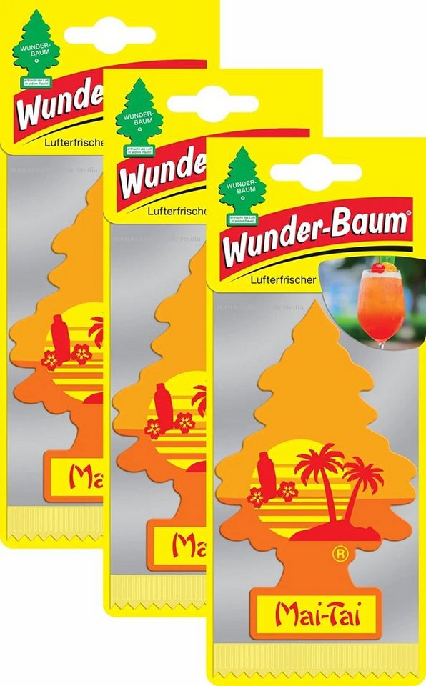 Kunstbaum 3er Duftbäumchen Mai Tai Wunderbaum Rum Orange 3 Set Lufterfrischer, Wunder-Baum von Wunder-Baum