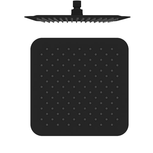 Quadratische Regendusche 20cm | Ultraflach Brausekopf Duschkopf Schwarz Matt | Regenduschkopf für Wand-Deckenmontage | Einbauduschköpfe mit Antikalk-Düsen von Wunderbad