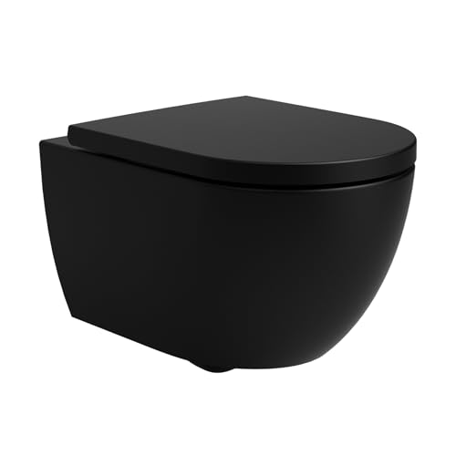Soho Whirlflush Hänge-WC Spülrandlos Schwarz Matt | Toilette für Gäste | Tornado-Spültechnik & Nano-Beschichtung für Top-Hygiene | Geräuscharm | Mit SoftClose-Sitz aus Duroplast von Wunderbad