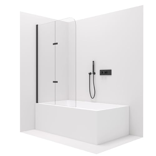 Stilform Soho Badewannenaufsatz, Duschwand für Badewanne: 2-teiliges Klarglas-Design, 120x140, ESG-Sicherheitsglas, Faltbare Duschabtrennung, Profilfarbe Chrom oder Matt-Schwarz (Schwarz Matt) von Wunderbad