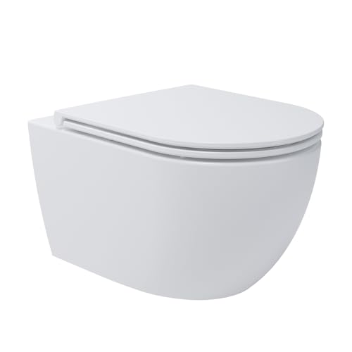 Whirlflush Soho 3.0 Hänge-WC in Weiß Glanz | Tornado-Spülung & Nano-Beschichtung | Spülrandlos, Wassersparend | Slim Duroplast-Sitz | Compact 480mm, Einfache Installation von WunderBad