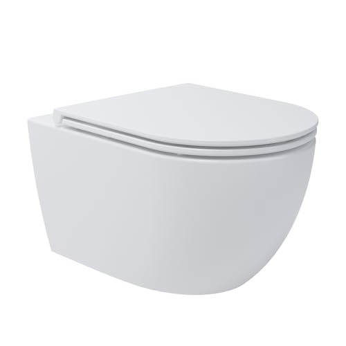 Soho 3.0 Whirlflush Hänge Wand WC Spülrandlos | Spülrandloses WC Toilette Weiß Glanz, Tornado-Spülung & Nano-Beschichtung | Toilette für Gäste-WC, Slim-Sitz | 480mm von WunderBad