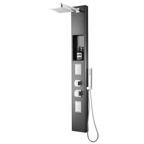 XXL Duschpaneel in Gunmetal Gebürstet Thermostat und integrierter Nische | Massagedusche paneel, Regendusche, Duschsystem mit Handbrause von Wunderbad