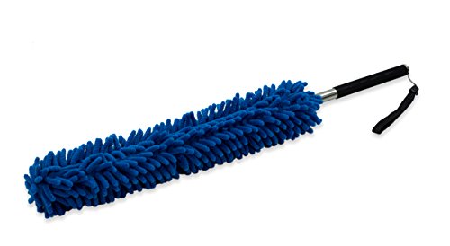 StaubWunder Staubwedel Staubwischer, ausziehbarer Teleskopstiel Staubfänger und Mikrofaseraufsätze aus Chenille zum Spinnenweben entfernen und Staub wischen - Duster XL in blau von Wunderfabrik