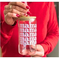 Trinkglas Mama Mit Bambusdeckel & Glasstrohhalm - Geschenk Zur Geburt, Schwangerschaft Oder Muttertag von WunderlichWohnen