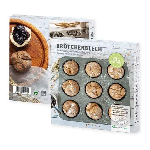 Wundermix - Brötchenblech mit Antihaftbeschichtung • Brötchen Backform für 9 Brötchen • Brötchen Form rund • Brötchenbackform Metall • Back-Zubehör • Brötchen selber backen von Wundermix