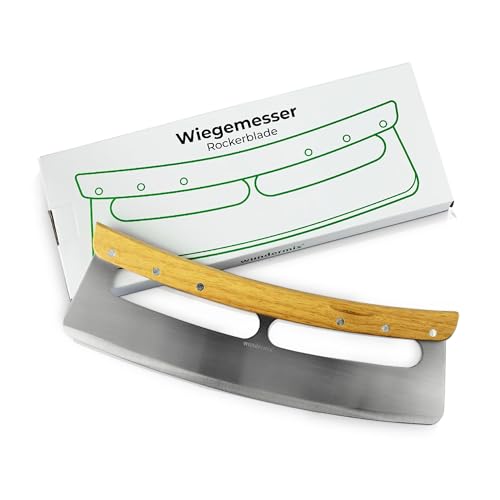 Wundermix - Pizza Wiegemesser mit Bambusgriff (34 cm Klinge) • Pizza Messer mit Klingenschutz • Pizzaschneider Edelstahl • Ideal für Pizza, Kräuter, Gemüse • Pizza Zubehör von Wundermix