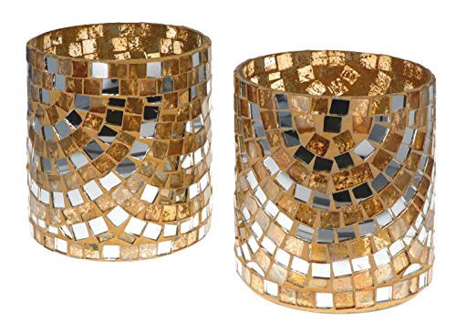 Nona RAJA 2716-9x10cm - 2er Set - Mosaik Teelichtglas Teelichtgläser Kerzenglas Kerzengläser Mosaikglas orientalisch Vintage von Wuona Objects