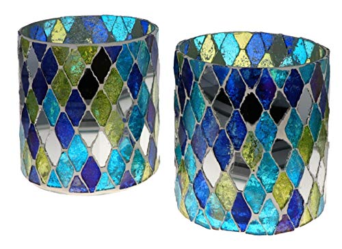 Nona RAJA 2875-9x10cm - 2er Set - Mosaik Teelichtglas Teelichtgläser Kerzenglas Kerzengläser Mosaikglas orientalisch Vintage von Wuona Objects