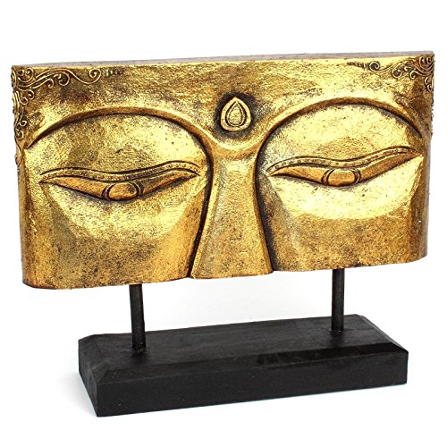 Wuona Objects Buddha Augen - Größe L - von Hand geschnitztes und bemaltes Holz - 40 cm breit - Gold von Wuona Objects