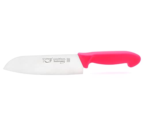 Solingen Profi Santoku Kochmesser Neon Pink 28cm extra scharfer Solinger Handabzug rostfrei Santokumesser von Wuppas