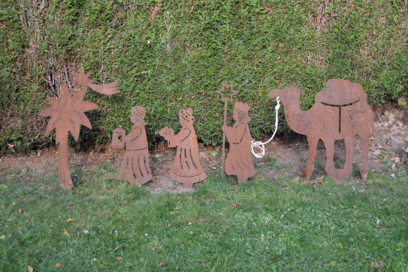 Heiligen Drei Könige mit Kamel und Stern von Betlehem zum Stecken in rostiger Ausführung Heiligen Drei Könige mit Kamel und Stern von Betlehem zum Stecken in rostiger Ausführung von Wupperkotten