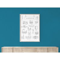 Poster "Sehenswürdigkeiten Schwarz-Weiß" in Wuppertal/Print, Bild, Plakat Schlicht, Minimalistisch, Scandi Format Din A3 von Wupperschoen