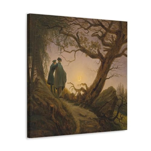 Caspar David Friedrich Malerwerke, Motiv: Zwei Männer betrachten den Mond, dekoratives Gemälde, Leinwand, Wandkunst, Wohnzimmer, Schlafzimmer, 30 x 30 cm von WurBu