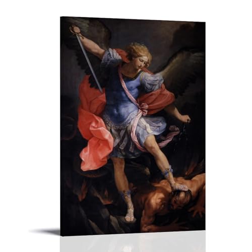 Guido Reni Malerwerke, Motiv: Der Erzengel Michael besiegt Satan, Poster, Kunst, Leinwand, Gemälde, Dekor, Wanddruck, Foto, Geschenke, Zuhause, moderne Dekoration, 20 x 30 cm von WurBu