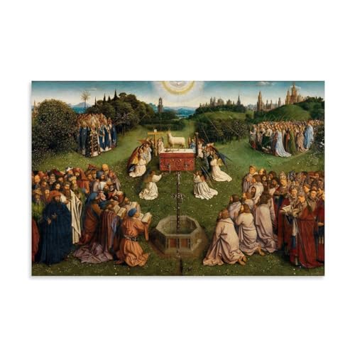 Jan Van Eyck Painter Works《The Gent Altar Adoration of The Mystic Lamb》Printed Poster Painting On Canvas Wall Art Scroll Picture Print Living Room Walls Decor Homes 20x30cm von WurBu