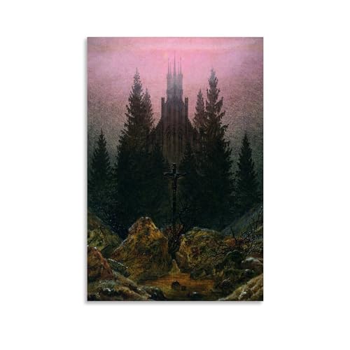 WurBu Caspar David Friedrich Malerwerke, Kreuz- und Kathedrale in den Bergen, Poster, Leinwand-Kunstdruck und Wandkunst, moderne Familienschlafzimmer-Dekoration, 40 x 60 cm von WurBu