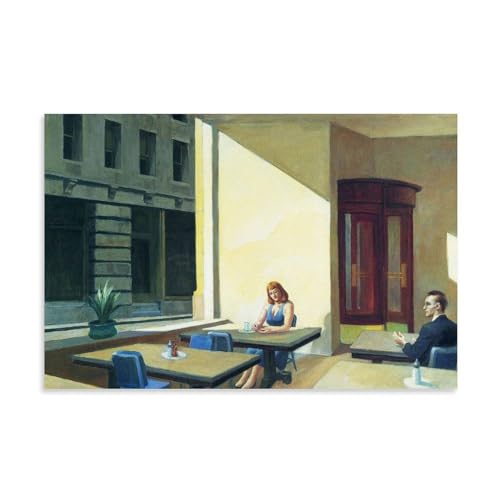 WurBu Edward Hopper Artworks Kunstdruck auf Leinwand, Motiv: Sonnenlicht in einer Cafeteria, moderne Familienschlafzimmer-Dekoration, 30 x 45 cm von WurBu