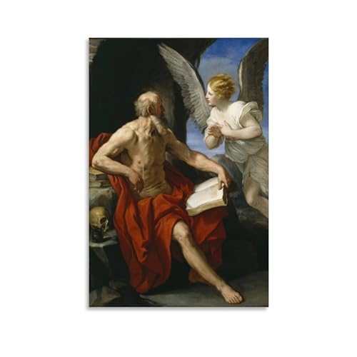 WurBu Guido Reni Malerwerke, Motiv: Heiliger Hieronymus und der Engel, dekoratives Gemälde, Leinwand, Wandkunst, Wohnzimmer, Schlafzimmer, 40 x 60 cm von WurBu