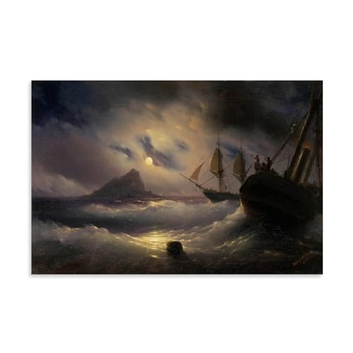 WurBu Ivan Aivazovsky Malerwerke, Poster "Gibraltar bei Nacht", Wandkunst, Gemälde, Leinwand, Geschenk, Wohnzimmer, Drucke, Schlafzimmer, Dekoration, Kunstwerke, 20 x 30 cm WurBu Ivan Aivazovsky Malerwerke, Poster "Gibraltar bei Nacht", Wandkunst, Gemälde, Leinwand, Geschenk, Wohnzimmer, Drucke, Schlafzimmer, Dekoration, Kunstwerke, 20 x 30 cm von WurBu