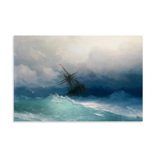 WurBu Ivan Aivazovsky Malerwerke, Poster "Schiff auf einem stürmischen Meer", Heimdekoration, Wandkunst, zum Aufhängen, Bild, Druck, Schlafzimmer, dekorative Gemälde, Raum, ästhetisch, 30 x 45 cm von WurBu