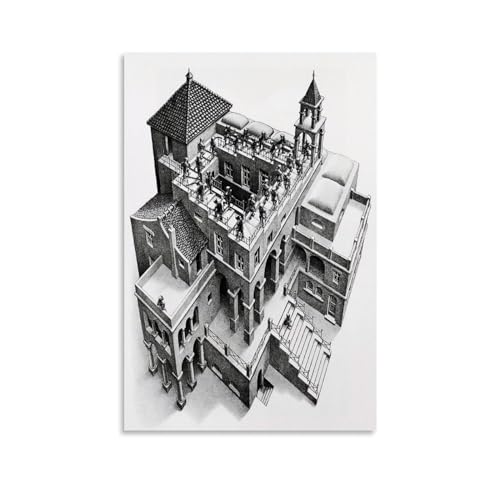 WurBu M.C. Escher Painter Artwork【Aufsteigend und Absteigend】 Bedruckte Poster, Leinwandkunst und Wandkunst, Bild, Druck, modernes Familienschlafzimmer-Dekor, 50 x 75 cm von WurBu