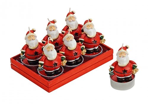 TEELICHT-SET 6TLG SANTA 6X4CM Teelicht Weihnachtsmann Nikolaus bunt 6er Set ca. 7 x 4 cm in Geschenkbox Holz/ Kunststoff von Wurm KG