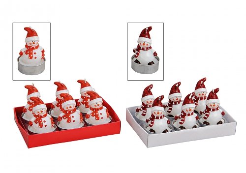 Teelicht Weihnacht Schneemann verschieden bunt 6er Set ca. 7 x 4 cm in Geschenkbox Holz/ Kunststoff von Wurm KG