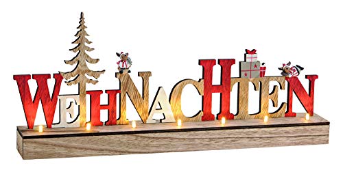 Belladecora Aufsteller Schriftzug Weihnachten mit LED Beleuchtung aus Holz Rot, Braun (B/H/T) 46x18x6cm von Wurm