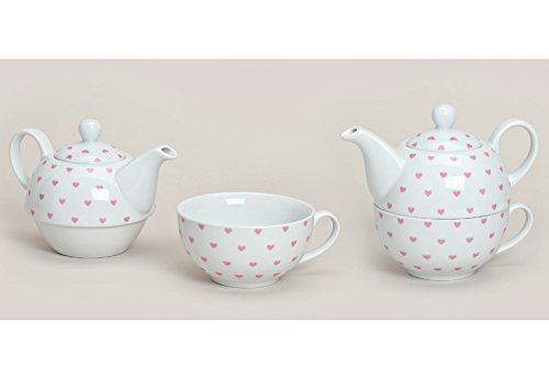Wurm Tea for One ~ Herz Pink Teeservice, Porzellan, Teekanne + Tasse, 400 ml + 200 ml, Geschenkbox von Wurm