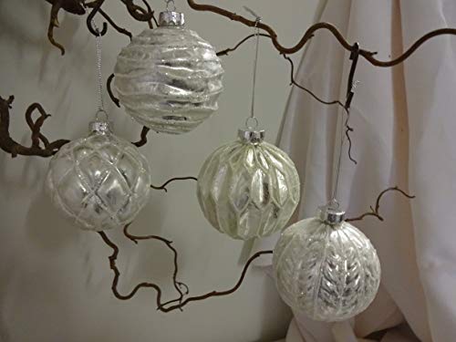 Wurm 4er Set Christbaumkugel Weihnachtskugel Glas 4fach Sortiert weiß Silber Frostoptik Weihnachtsdekoration von Wurm