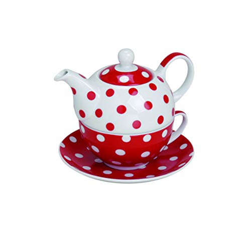 Wurm theepot met mok theekopje en onderzetter bord Tea for ONE set rood gestippeld 15x14 cm van porselein geschenkset von Wurm