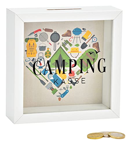 wunderschöne Spardose ,Reisekasse,Urlaubskasse,Campingkasse ,Camping aus Holz mit Abnehmbarer Rückwand zur Geldentnahme von Wurm