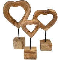 3Er Set Holz Herzen Auf Ständer Aus Teak Höhe 30, 35, 40 cm von Wurzelliebe