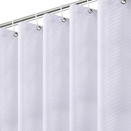 Wusboo Duschvorhang 180x200CM, Waffelstruktur Stoff Shower Curtains Anti Mold, Wasserabweisend, Duschvorhänge mit 24 Haken und einem Paar Bindebändern für Dusche (Weiß) von Wusboo
