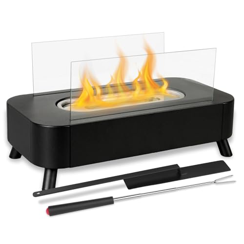 Wusboo Tischkamin, Tischfeuer Indoor & Tischfeuer Outdoor mit 2 Sicherheitsglasplatten,Verstellbare Flamme, für Indoor und Outdoor, Heimdekoration, Balkon, Hof von Wusboo